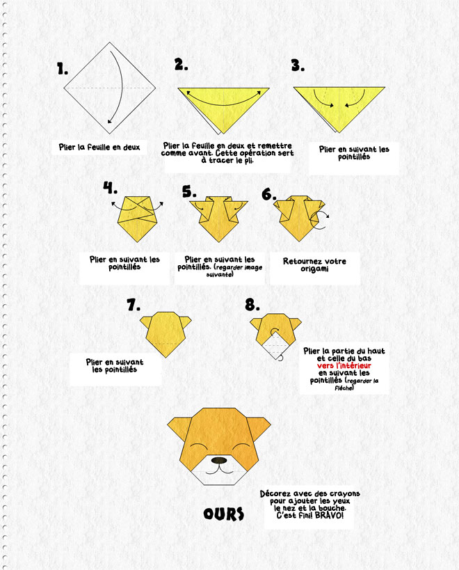 Origami tête d´Ours facile pour enfants et débutants 2